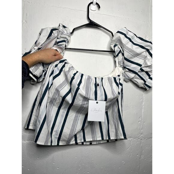 L'academie los angeles Tops - NEW L’Academie Striped Puffy Sleeve Off-Shoulder Top Womens Medium